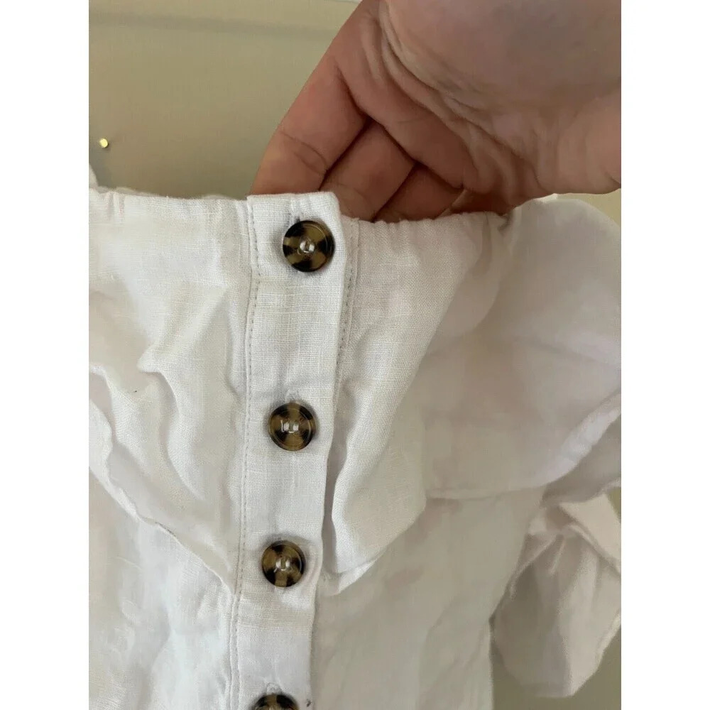 Forever 21 Womens White Mini Dress Small Linen Button 90s Y2K Baby Shower Party - Picture 6 of 9